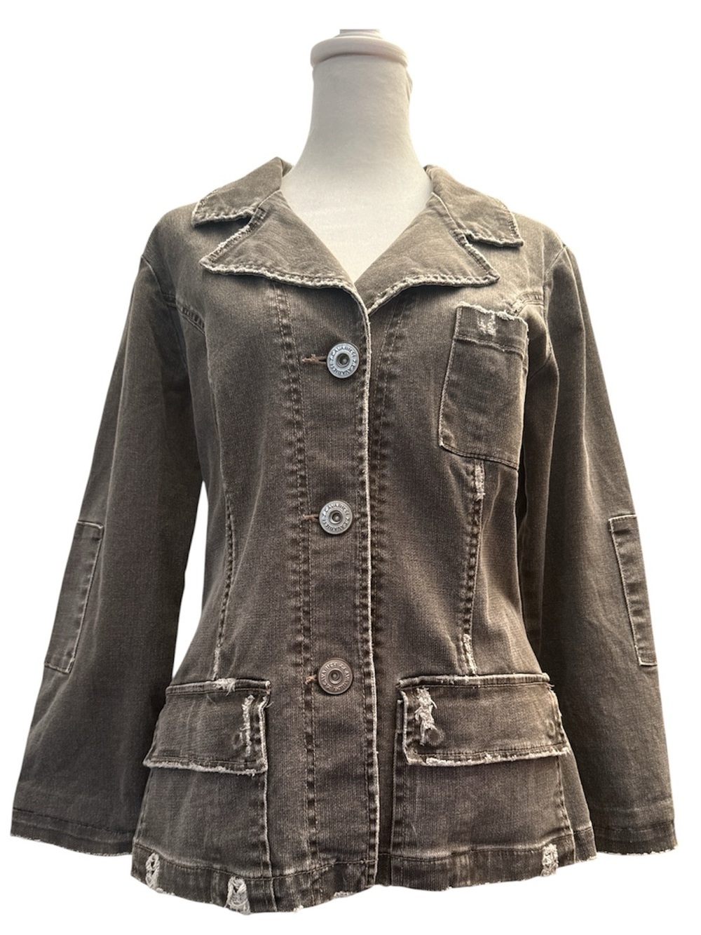 Z. Cavaricci Washed Gray Distressed Button-Front Jean Jacket